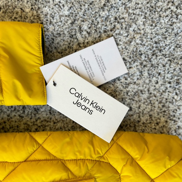 Calvin Klein Yellow Quilted Jacket with Green Corduroy Collar, Size: XS - Picture 8 of 8